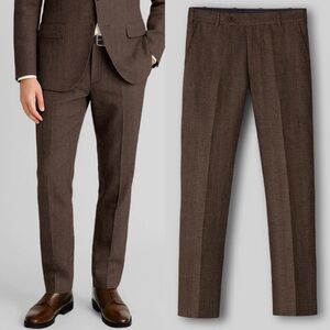 NEW Studio Suits Italian Prato Dark Brown Herringbone Linen Pants 32 x30